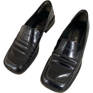Vintage 1990s Black Patent Square Toe Prada Loafers